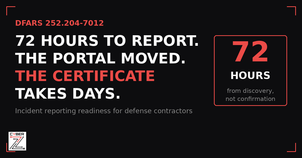 DFARS 252.204-7012 Incident Reporting: 72 Hours, One Certificate, and a Portal That No Longer Exists