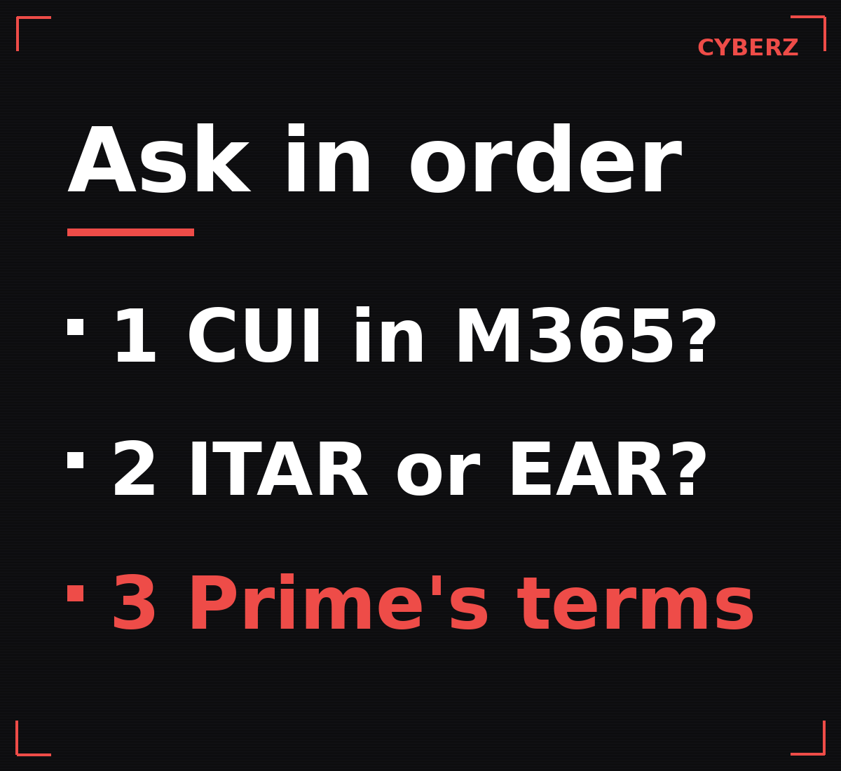 The three questions that decide whether a defense contractor needs GCC High: will CUI touch Microsoft 365, is any of it ITAR or EAR export-controlled, and what does the prime's flow-down require